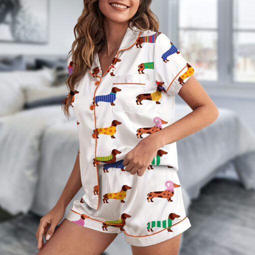 Women's Dachshund Cute Dog Satin Pajamas Set - Image 2