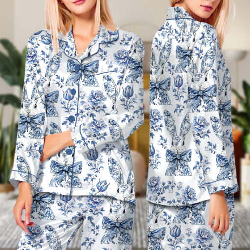 Chinoiserie Bunny Satin Pajamas Set For Women - Image 7
