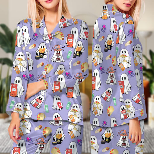 Diet Coke Cute Ghost Halloween Satin Pajamas Set - Image 5