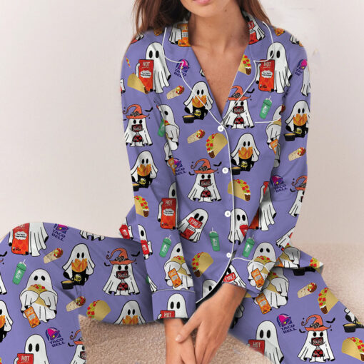 Diet Coke Cute Ghost Halloween Satin Pajamas Set - Image 3