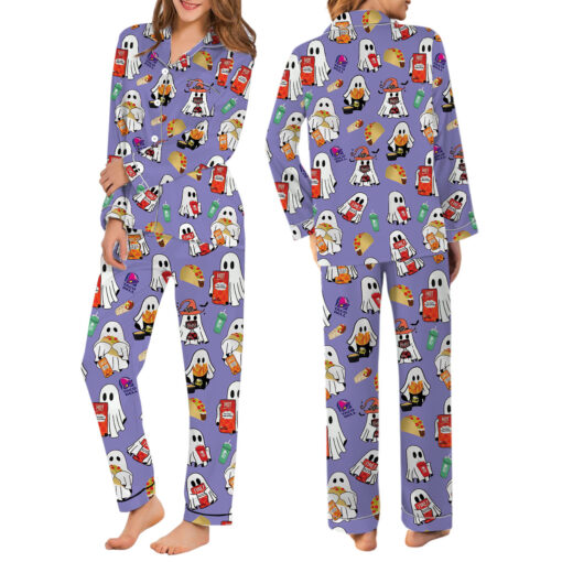Diet Coke Cute Ghost Halloween Satin Pajamas Set - Image 4