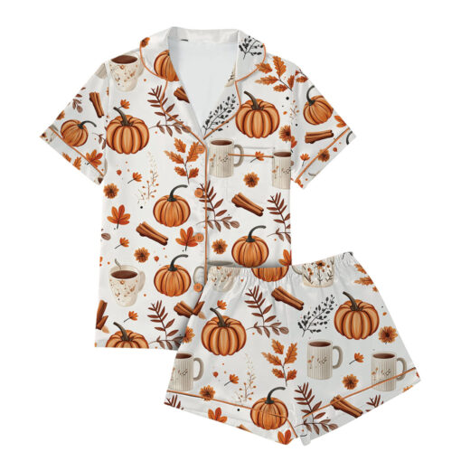 Pumpkin Spice Fall Satin Pajamas Set - Image 4