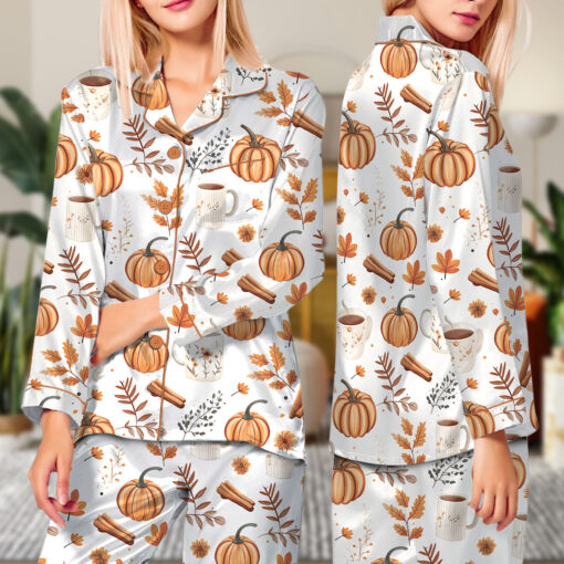 Pumpkin Spice Fall Satin Pajamas Set - Image 8