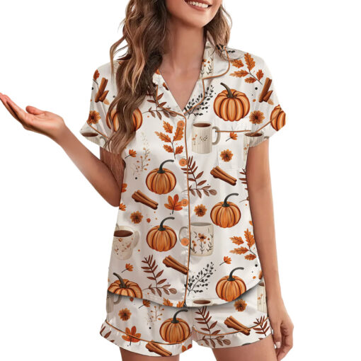 Pumpkin Spice Fall Satin Pajamas Set - Image 5