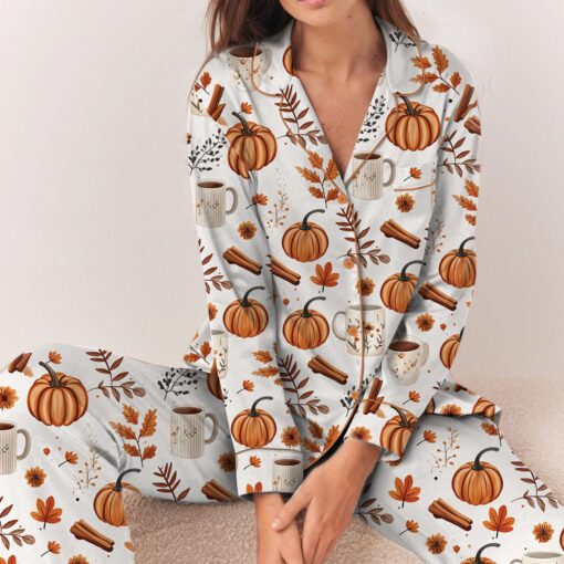 Pumpkin Spice Fall Satin Pajamas Set - Image 7