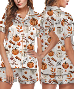 Pumpkin Spice Fall Satin Pajamas Set