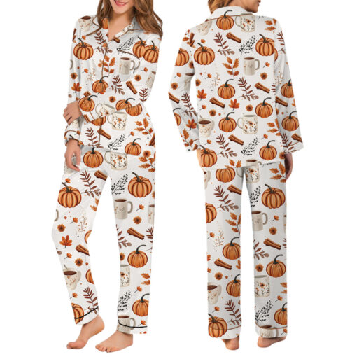 Pumpkin Spice Fall Satin Pajamas Set - Image 6