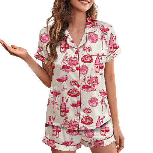 Homebody Cocktail Girl Social Club Retro Disco Ball Margarita Satin Pajama Set - Image 3