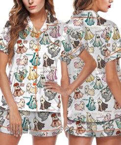 Cute Ghost Halloween Satin Pajamas Set