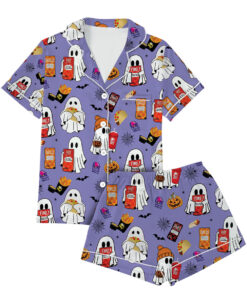 Cute Ghost Taco Bell Satin Pajamas Set