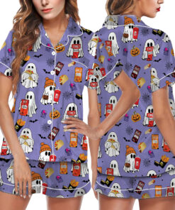 Cute Ghost Taco Bell Satin Pajamas Set