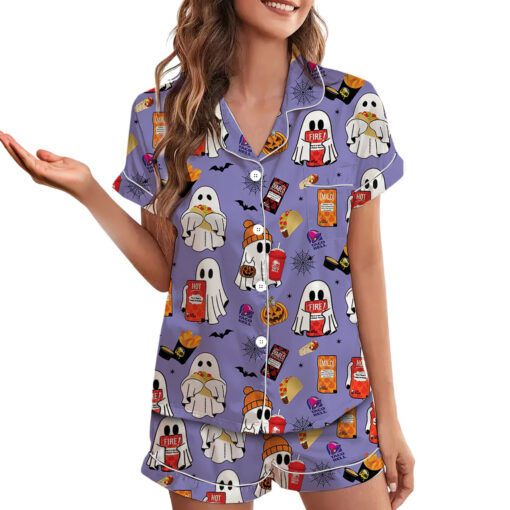 Cute Ghost Taco Bell Satin Pajamas Set - Image 3