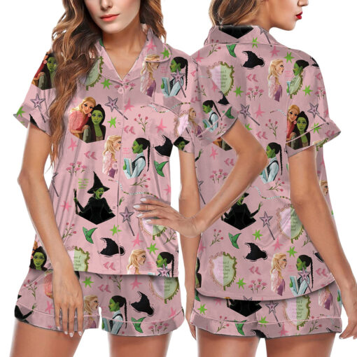 Wicked Pink Green Satin Pajamas Set For Women - Image 10