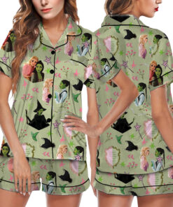 Wicked Pink Green Satin Pajamas Set For Women