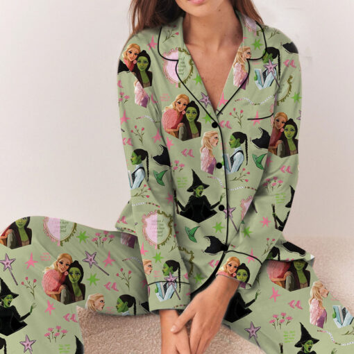 Wicked Pink Green Satin Pajamas Set For Women - Image 7