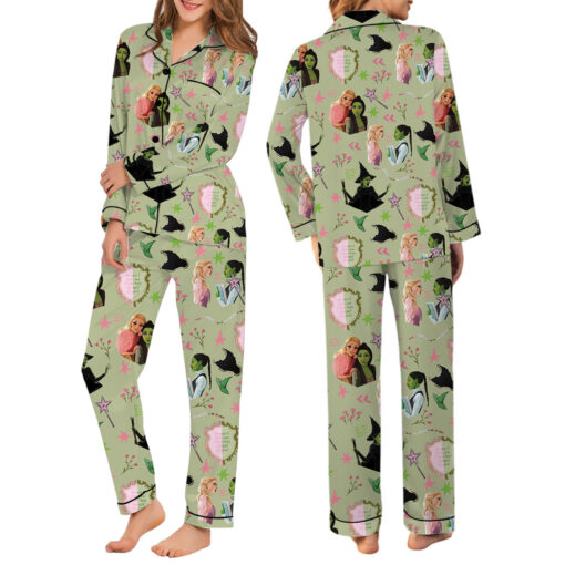 Wicked Pink Green Satin Pajamas Set For Women - Image 6