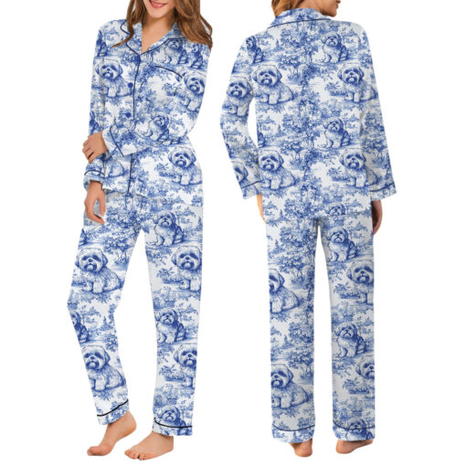 Shih Tzu Silky Satin Pajama Set For Women - Image 5