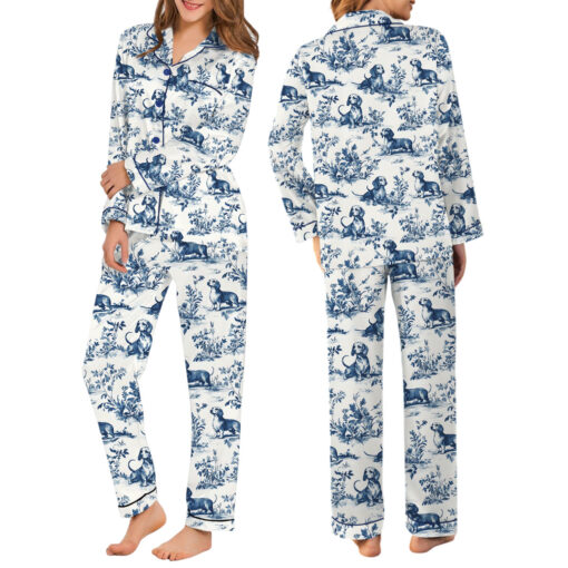 Chinoiserie Dachshund Silky Satin Pajama Set For Women - Image 7