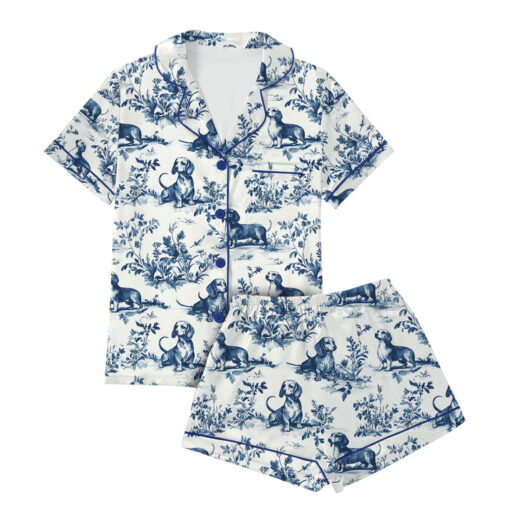 Chinoiserie Dachshund Silky Satin Pajama Set For Women - Image 4