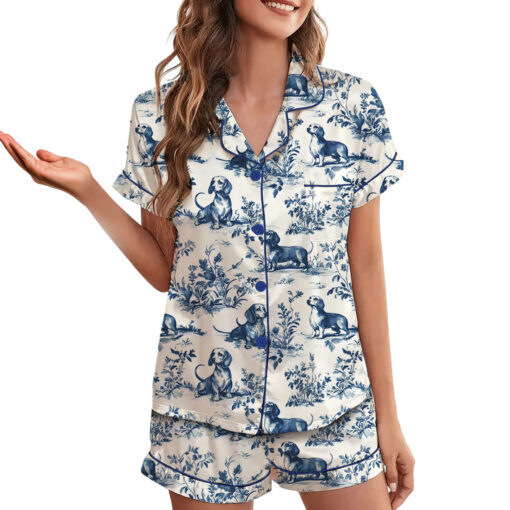 Chinoiserie Dachshund Silky Satin Pajama Set For Women - Image 3