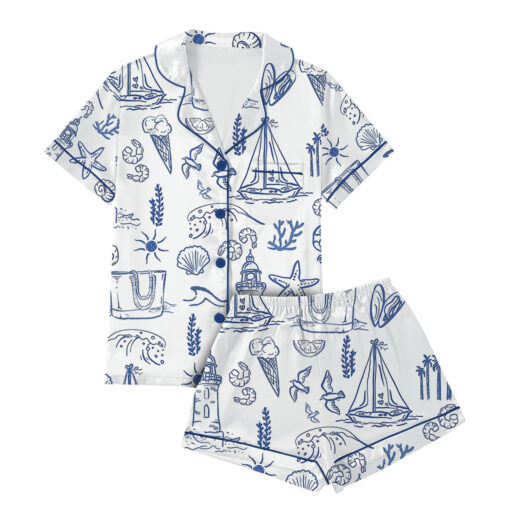 Women's Coastal Whimsical Style Summer Beach Bachelorette Satin Pajama Set - Image 3