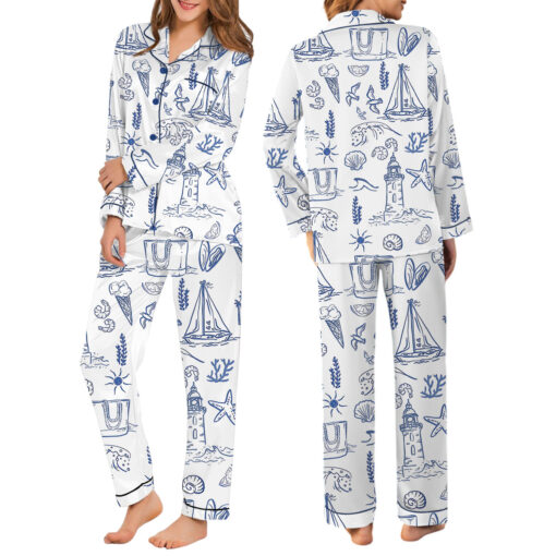 Women's Coastal Whimsical Style Summer Beach Bachelorette Satin Pajama Set - Image 5