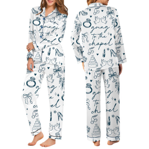 Women’s Going To The Chapel Coquette Bachelorette Wedding Bride Satin Pajama Set - Image 11