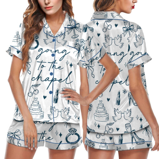 Women’s Going To The Chapel Coquette Bachelorette Wedding Bride Satin Pajama Set - Image 9