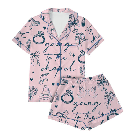 Women’s Going To The Chapel Coquette Bachelorette Wedding Bride Satin Pajama Set - Image 2