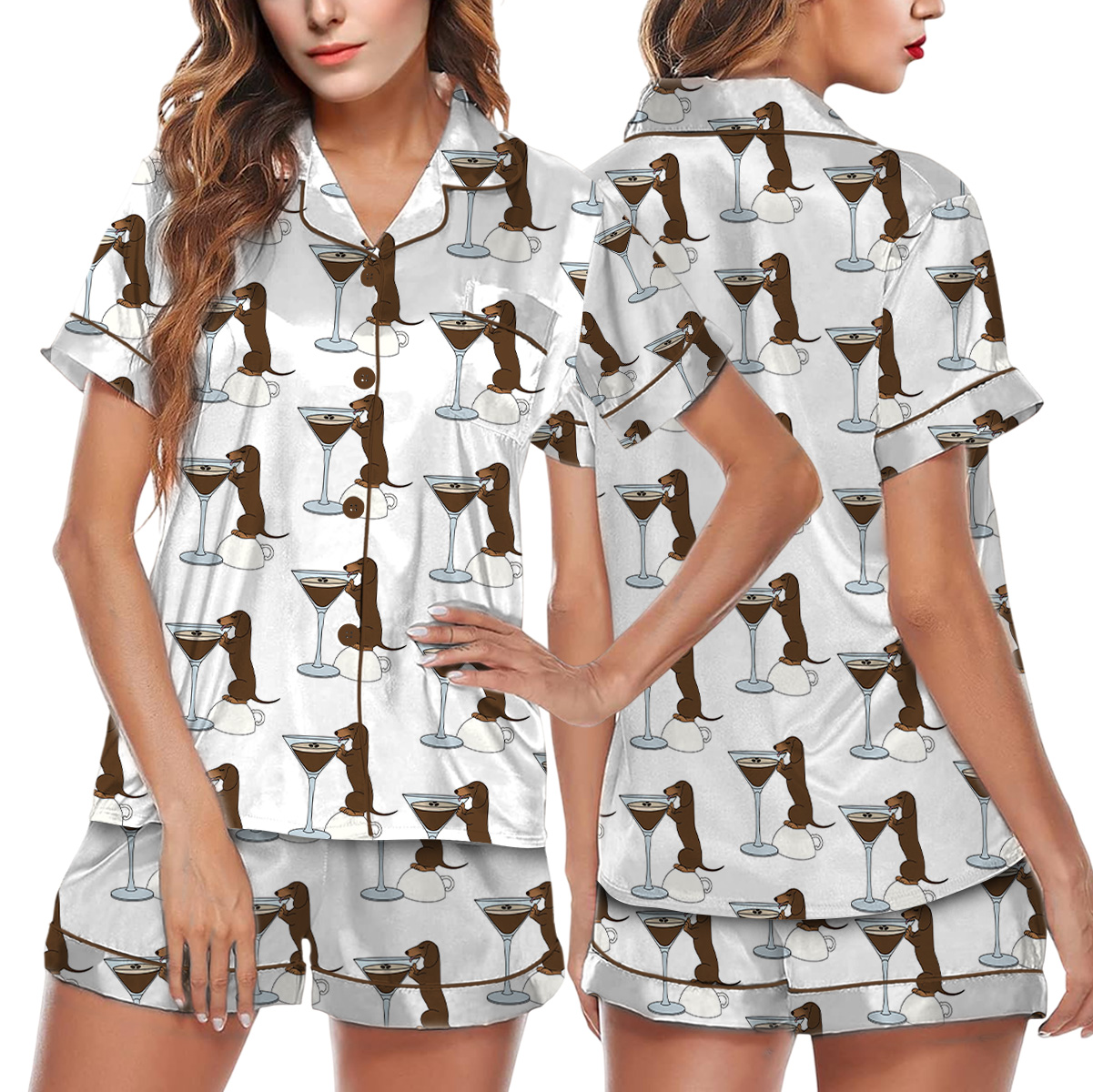 Dachshund Teeni Weeni Espresso Martini Satin Pajama Set