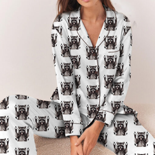 Women's Unhinged And Feral Racoon Satin Pajama Set - Image 6