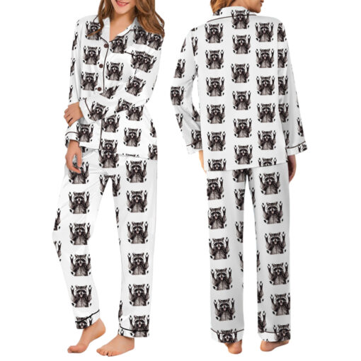 Women's Unhinged And Feral Racoon Satin Pajama Set - Image 5