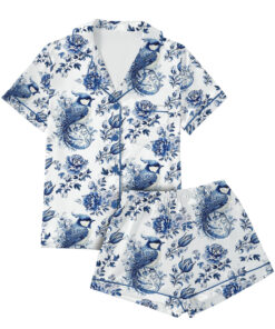 Alternative view of Chinoiserie Flower Clipart Watercolor Satin Pajamas Set