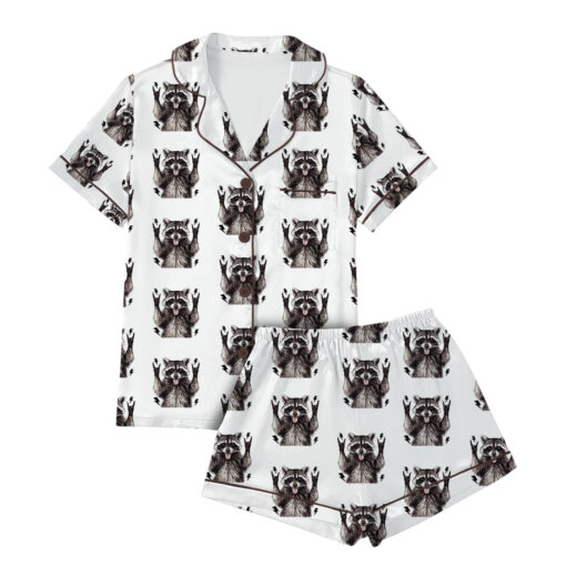 Women's Unhinged And Feral Racoon Satin Pajama Set - Image 4