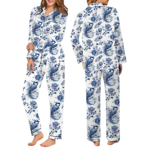 Chinoiserie Flower Clipart Watercolor Satin Pajamas Set - Image 6