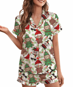 Christmas Labubu Satin Pajamas Set For Women