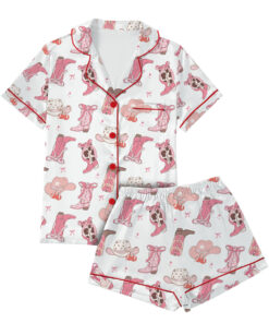 Alternative view of Pink Cowgirl Boots Western Satin Pajamas Set
