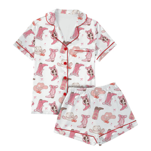 Pink Cowgirl Boots Western Satin Pajamas Set - Image 2
