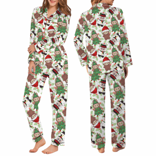 Christmas Labubu Satin Pajamas Set For Women