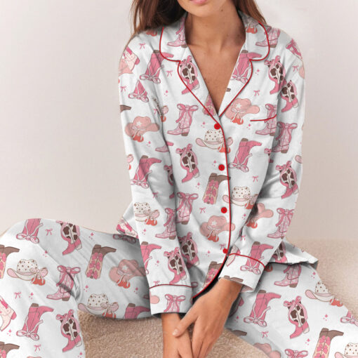 Pink Cowgirl Boots Western Satin Pajamas Set - Image 6