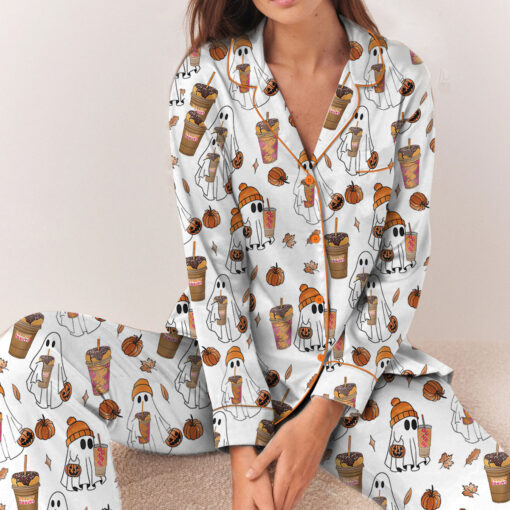 Ghost Pumpkin Satin Pajamas Set For Women - Image 8