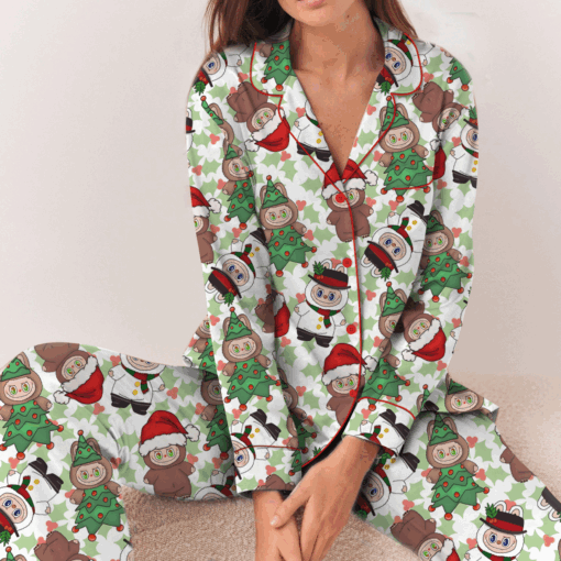 Christmas Labubu Satin Pajamas Set For Women