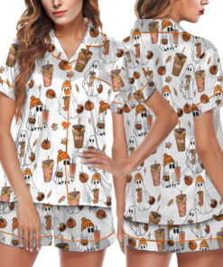 Ghost Pumpkin Satin Pajamas Set For Women