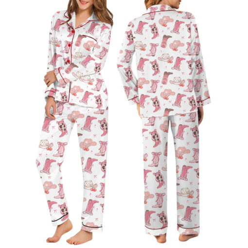 Pink Cowgirl Boots Western Satin Pajamas Set - Image 8