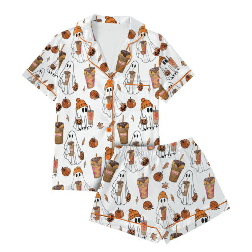 Ghost Pumpkin Satin Pajamas Set For Women - Image 5