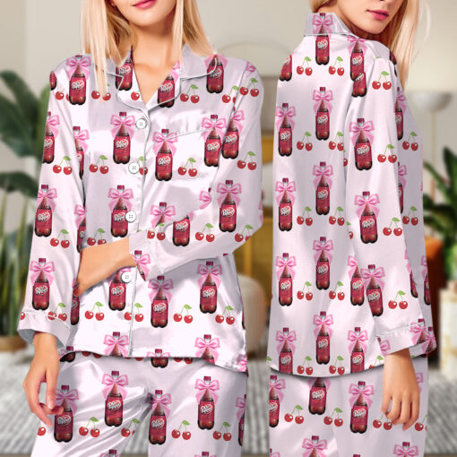 Dr Pepper Coquette With Cherries Satin Pajamas Set - Image 8