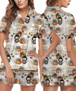 Halloween Labubu Satin Pajamas Set For Women