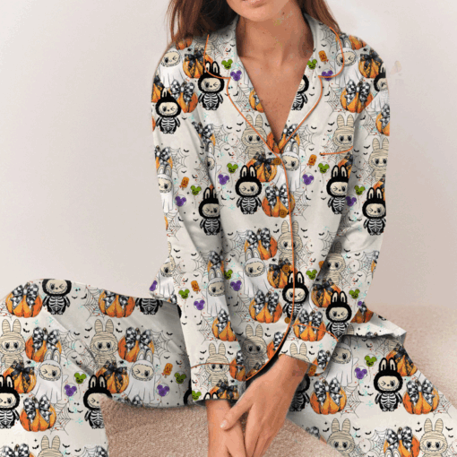 Halloween Labubu Satin Pajamas Set For Women