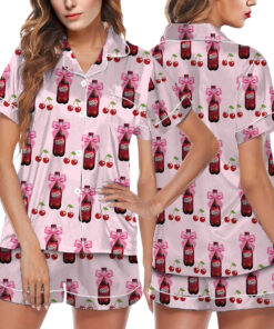Dr Pepper Coquette With Cherries Satin Pajamas Set