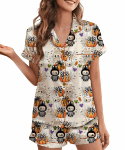 Halloween Labubu Satin Pajamas Set For Women